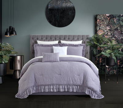 Shop Chic Home Design Kensley 4 Piece Comforter Set Washed Crinkle Ruffled Flange Border Design Bedding In Purple