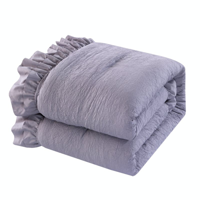 Shop Chic Home Design Kensley 4 Piece Comforter Set Washed Crinkle Ruffled Flange Border Design Bedding In Purple