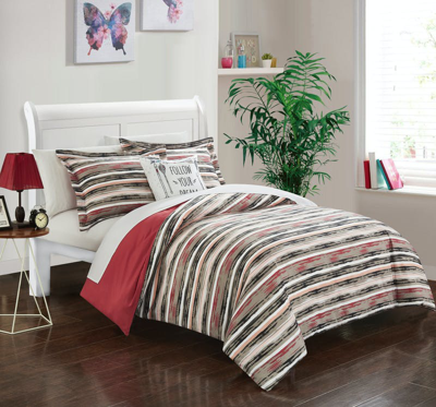 Shop Chic Home Design Chona 4 Piece Reversible Duvet Cover Set In Red