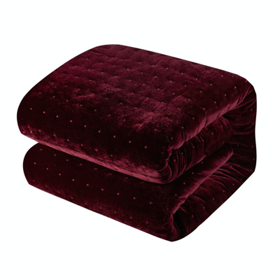 Shop Chic Home Design Cynna 3 Piece Comforter Set Luxurious Hand Stitched Velvet Bedding In Red