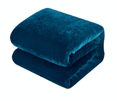 Shop Chic Home Design Cynna 3 Piece Comforter Set Luxurious Hand Stitched Velvet Bedding In Blue