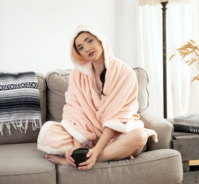 Shop Chic Home Design Azrael Snuggle Hoodie Robe Cozy Super Soft Ultra Plush Flannel Wearable Blanket She In Pink