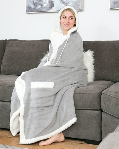 Shop Chic Home Design Reyn Snuggle Hoodie Animal Print Robe Cozy Super Soft Ultra Plush Micromink Sherpa  In Grey
