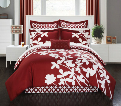 Shop Chic Home Design Ayesha 7-piece Comforter Set Bed Skirt, Four Shams And Decorative Pillow Included In Red