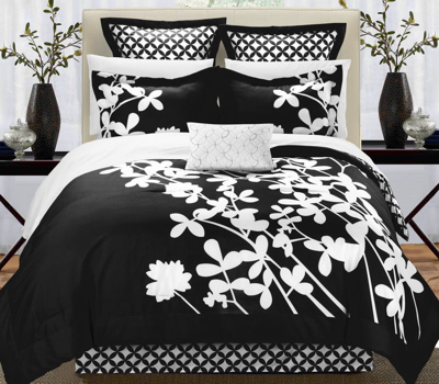 Shop Chic Home Design Ayesha 7-piece Comforter Set Bed Skirt, Four Shams And Decorative Pillow Included In Black
