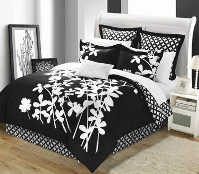 Shop Chic Home Design Ayesha 7-piece Comforter Set Bed Skirt, Four Shams And Decorative Pillow Included In Black