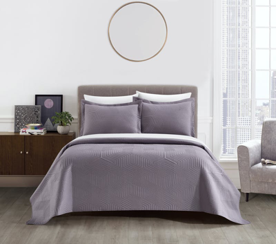 Shop Chic Home Design Ridge 3 Piece Quilt Set Contemporary Y-shaped Geometric Pattern Bedding In Purple