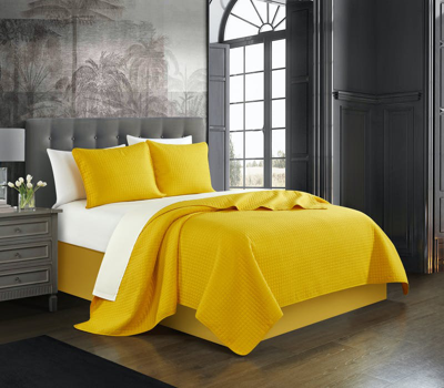 Shop Chic Home Design Atasha 3 Piece Quilt Set Box Stitched Design Bedding In Yellow