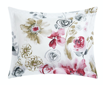 Shop Chic Home Design Mitzy 4 Piece Reversible Duvet Cover Set 100% Cotton Large Floral Design Geometric  In Red