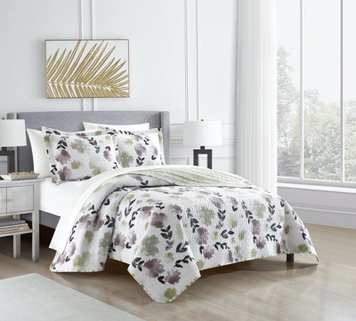 Shop Chic Home Design Parson Green 3 Piece Quilt Set Reversible Watercolor Floral Print Striped Pattern D