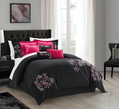 Shop Chic Home Design Petunia 12-piece Bed In A Bag Embroidered Comforter Set In Pink