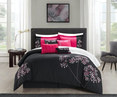 Shop Chic Home Design Petunia 8 Piece Comforter Set Embroidered Floral Design Bed In A Bag Bedding In Pink