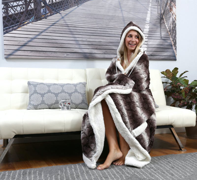 Shop Chic Home Design Aisha Snuggle Hoodie Animal Print Robe Cozy Super Soft Ultra Plush Micromink Sherpa In Brown