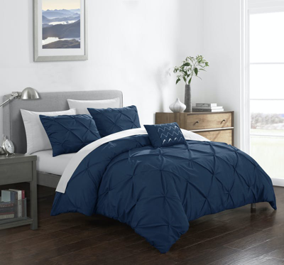 Shop Chic Home Design Whitley 4 Piece Duvet Cover Set Ruffled Pinch Pleat Design Embellished Zipper Closure Bedding In Blue