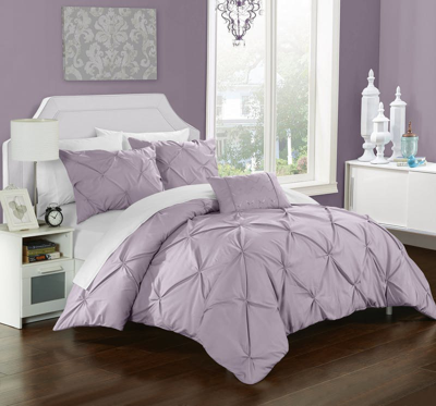 Shop Chic Home Design Whitley 3 Piece Duvet Cover Set Ruffled Pinch Pleat Design Embellished Zipper Closu In Purple