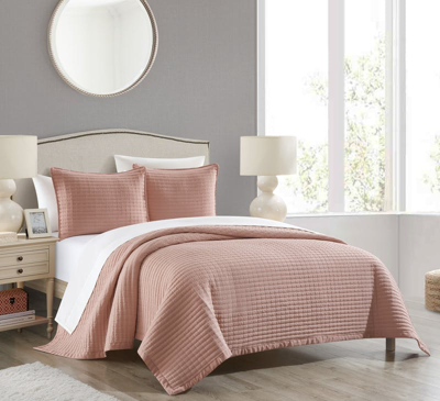 Shop Chic Home Design Xavier 3 Piece Quilt Set Geometric Square Tile Pattern Bedding In Pink