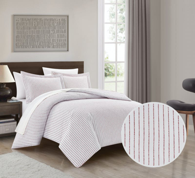 Shop Chic Home Design Wesley 3 Piece Duvet Cover Set Contemporary Solid White With Dot Striped Pattern Print Design Beddin In Red