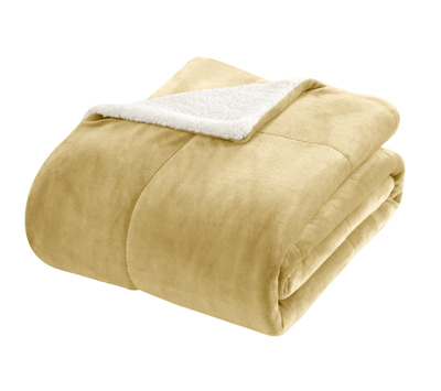 Shop Chic Home Design Ernest 7-piece Plush Microsuede Sherpa Blanket, Sheet Set In Yellow