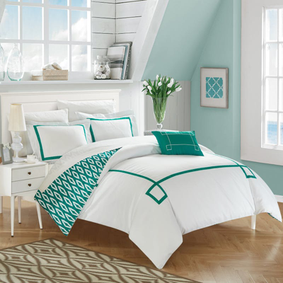Shop Chic Home Design Xanti 8 Piece Reversible Duvet Cover Set Greek Key Embroidered Modern Watercolor Pr In Green