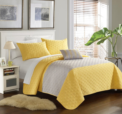 Shop Chic Home Design Walker 8 Piece Quilt Cover Set Contemporary Two Tone Geometric Embroidered Quilted  In Yellow