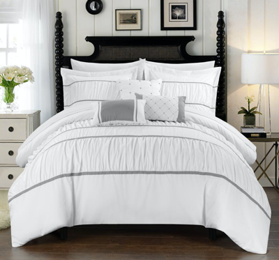 Shop Chic Home Design Wanda 10 Piece Comforter Set Complete Bed In A Bag Pleated Ruched Ruffled Bedding In White