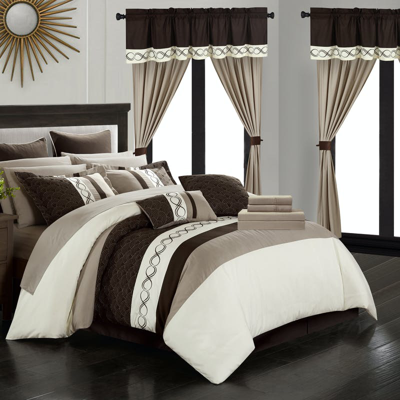 Shop Chic Home Design Rinat 24 Piece Comforter Set Color Block Embroidered Design Complete Bed In A Bag Bedding In Brown