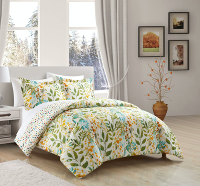 Shop Chic Home Design Robin 3 Piece Duvet Cover Set Reversible Hand Painted Floral Print In Green