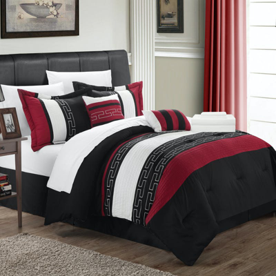 Shop Chic Home Design Rosswell 10 Piece Comforter Set Embroidered Striped Color Block Pattern Bed In A Ba In Black