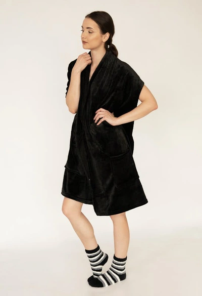 Shop Chic Home Design Roux Wrap Snuggle Robe Cozy Super Soft Ultra Plush Flannel Fleece Wearable Blanket In Black