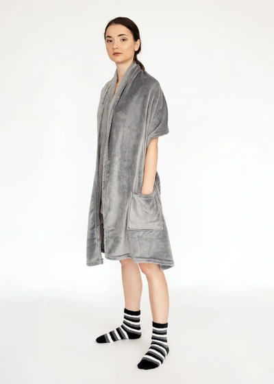 Shop Chic Home Design Roux Wrap Snuggle Robe Cozy Super Soft Ultra Plush Flannel Fleece Wearable Blanket In Grey