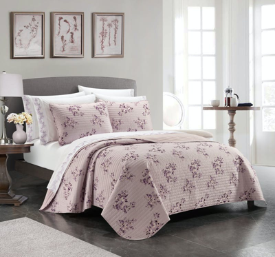 Shop Chic Home Design Aprille 9 Piece Quilt Set Floral Pattern Print Bed In A Bag In Pink