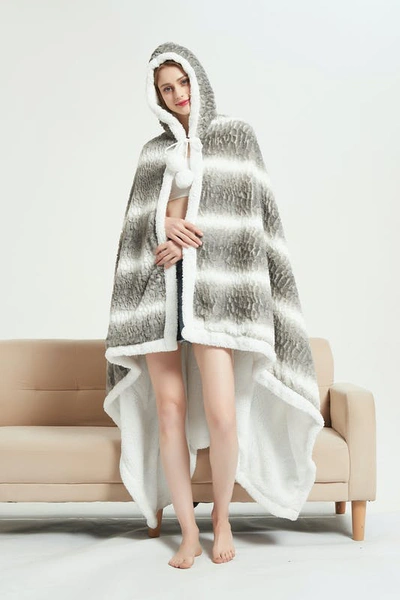 Shop Chic Home Design Shaine Snuggle Hoodie Two Tone Animal Pattern Robe Cozy Super Soft Ultra Plush Micr In Grey