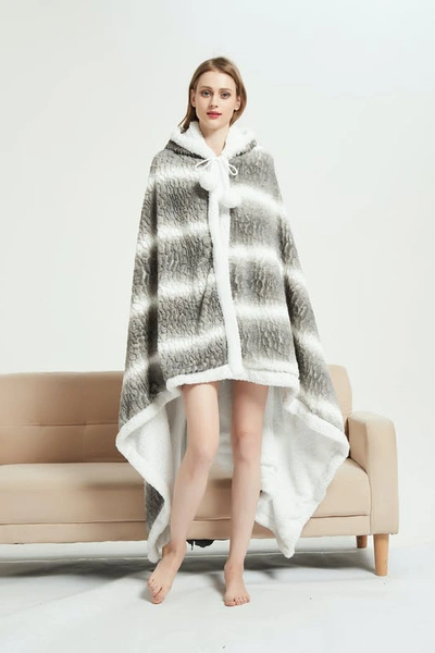 Shop Chic Home Design Shaine Snuggle Hoodie Two Tone Animal Pattern Robe Cozy Super Soft Ultra Plush Micr In Grey