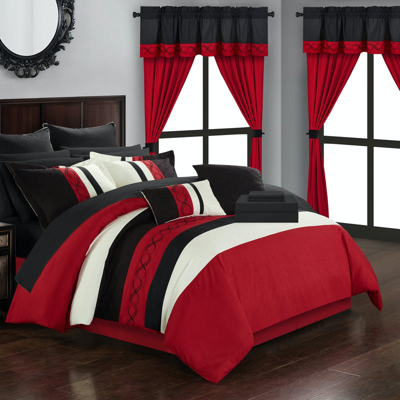 Shop Chic Home Design Rinat 24 Piece Comforter Set Color Block Embroidered Design Complete Bed In A Bag B In Red