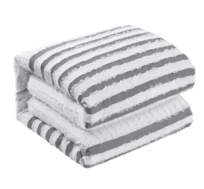Shop Chic Home Design Salma 3 Piece Cotton Duvet Cover Set Clip Jacquard Striped Pattern Design Bedding In Grey