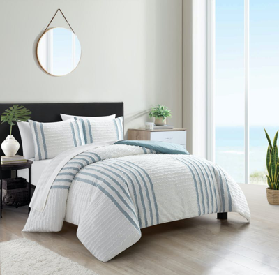 Shop Chic Home Design Salma 3 Piece Cotton Duvet Cover Set Clip Jacquard Striped Pattern Design Bedding In Green