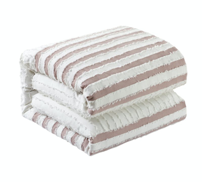 Shop Chic Home Design Salma 3 Piece Cotton Duvet Cover Set Clip Jacquard Striped Pattern Design Bedding In Pink