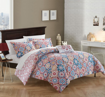 Shop Chic Home Design Winona 4 Piece Reversible Duvet Cover Set 100% Cotton Bohemian Inspired Contemporar In Pink