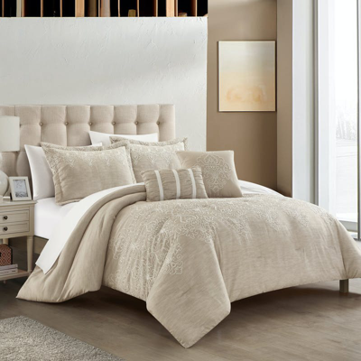Shop Chic Home Design Hubli 9 Piece Comforter Set Embroidered Pattern Heathered Bedding In Brown