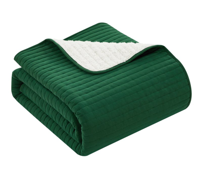 Shop Chic Home Design St. Paul 5 Piece Quilt Set Contemporary Striped Design Sherpa Lined Bed In A Bag Be In Green