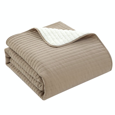 Shop Chic Home Design St Paul 3 Piece Quilt Set Contemporary Striped Design Sherpa Lined Bedding In Brown