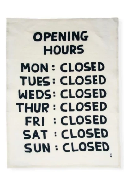 Shop Third Drawer Down Opening Hours Tea Towel X David Shrigley In Black/white At Urban Outfitters