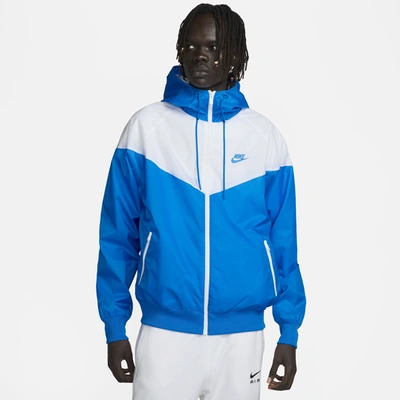 Shop Nike Mens  Woven Windrunner Lined Hooded Jacket In Photo Blue/photo Blue/white