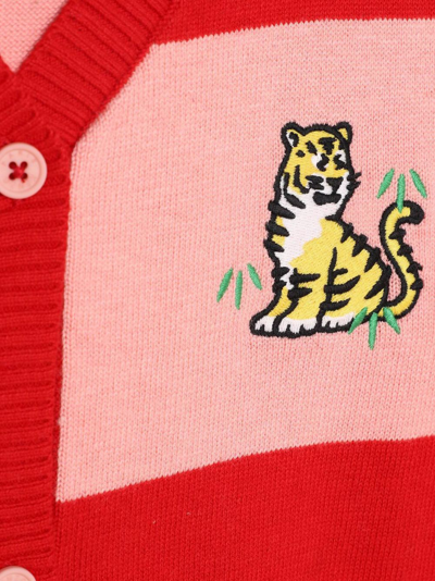 Shop Kenzo Striped Logo-embroidered Cardigan In Red