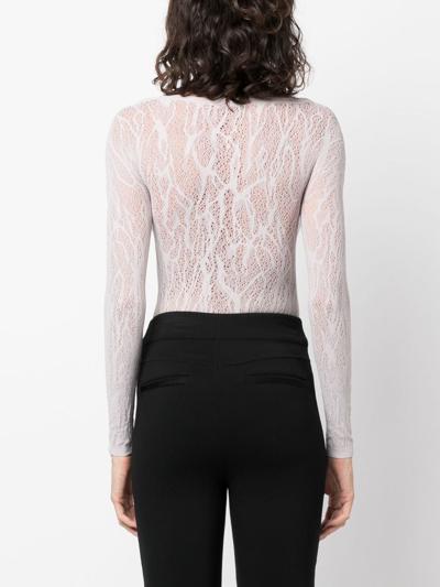 Shop Wolford Snake Lace String Bodysuit In Grey