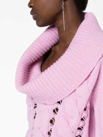 Shop Blumarine Off-shoulder Open-knit Wool Jumper In Pink