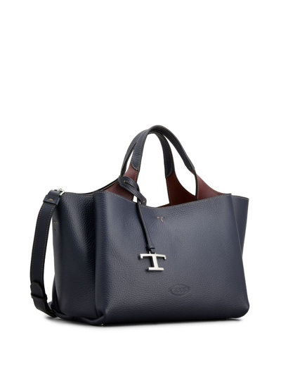 Tod's Mini Leather Shopping Bag With Grained Texture In Black