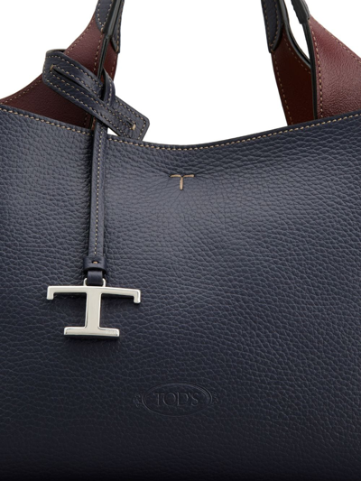 Tod's Mini Leather Shopping Bag With Grained Texture In Black