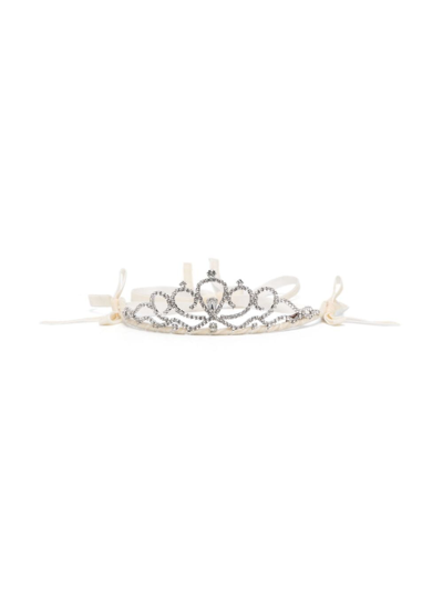 Shop Monnalisa Crystal-embellished Crown Head Band In Grey