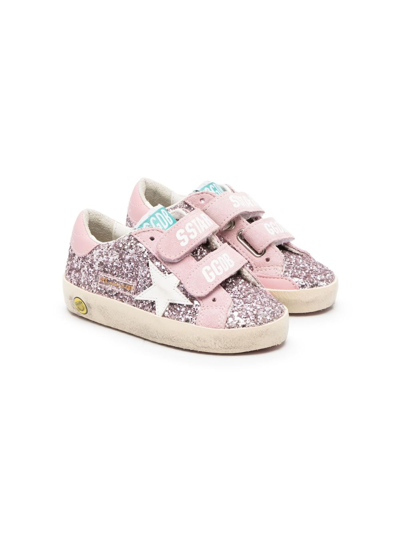 Shop Golden Goose Old School Glittered Leather Sneakers In Pink